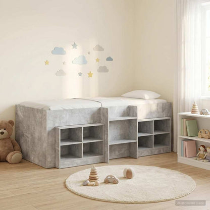 vidaXL Loft Bed Frame with Cabinet 3 pcs Concrete Grey Engineered Wood