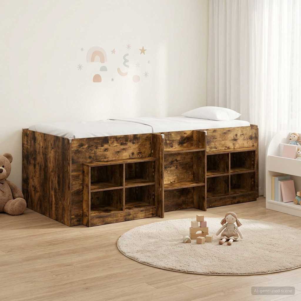 vidaXL Loft Bed Frame with Cabinet 3 pcs Smoked Oak Engineered Wood