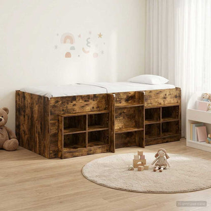 vidaXL Loft Bed Frame with Cabinet 3 pcs Smoked Oak Engineered Wood