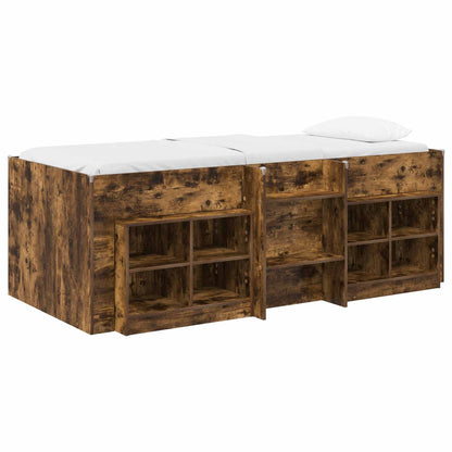 vidaXL Loft Bed Frame with Cabinet 3 pcs Smoked Oak Engineered Wood