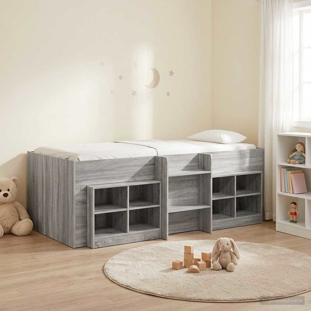 vidaXL Loft Bed Frame with Cabinet 3 pcs Grey Sonoma Engineered Wood