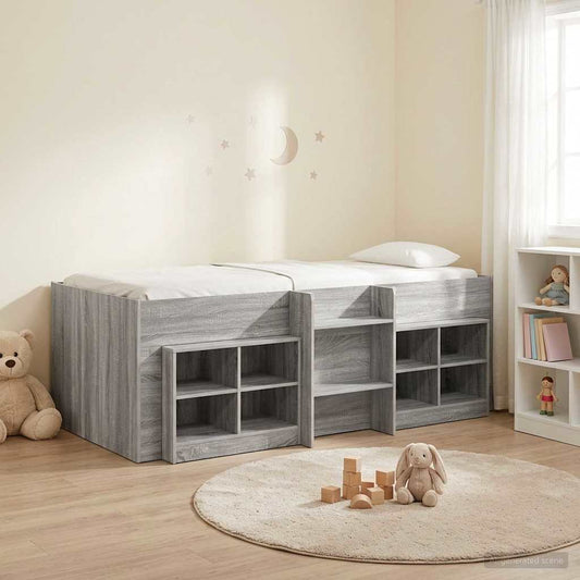 vidaXL Loft Bed Frame with Cabinet 3 pcs Grey Sonoma Engineered Wood