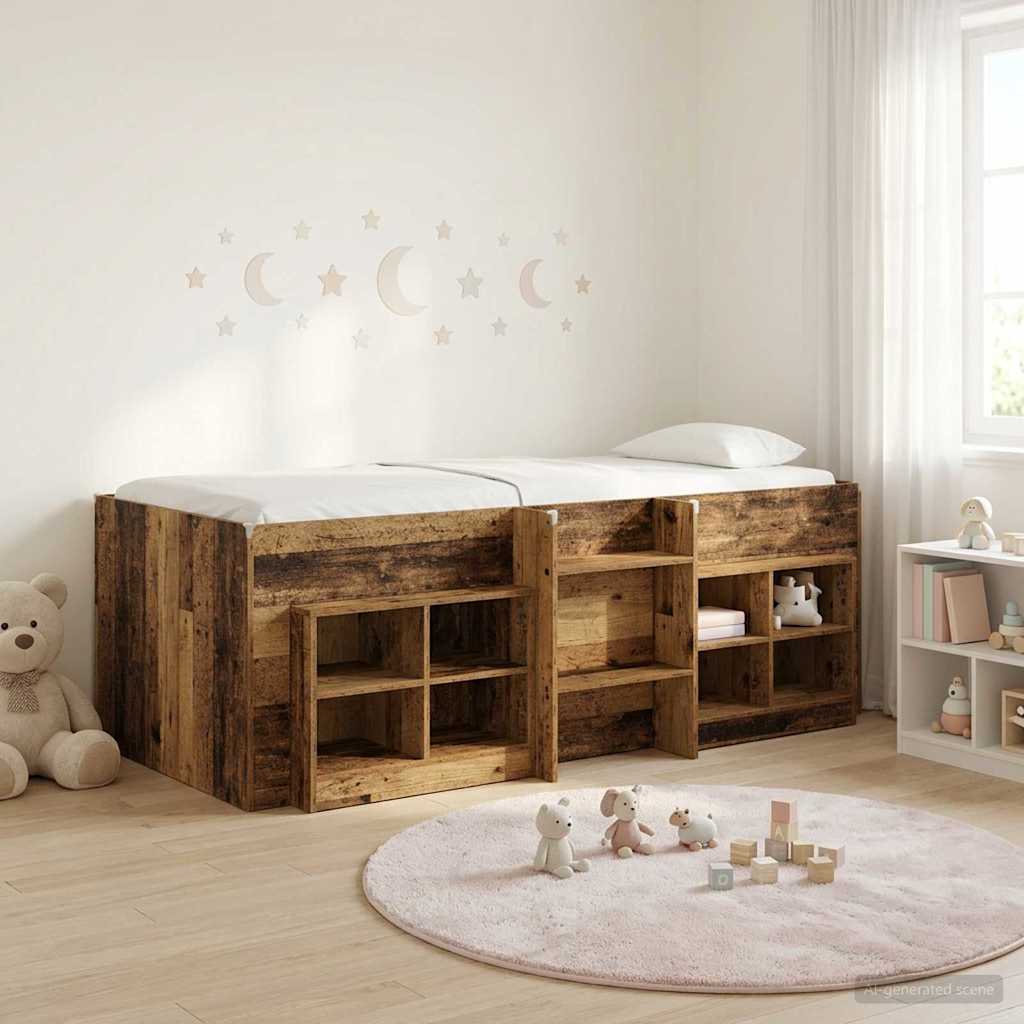 vidaXL Loft Bed Frame with Cabinet 3 pcs Old Wood Engineered Wood