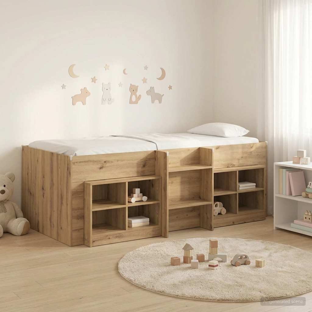 vidaXL Loft Bed Frame with Cabinet 3 pcs Artisan Oak Engineered Wood