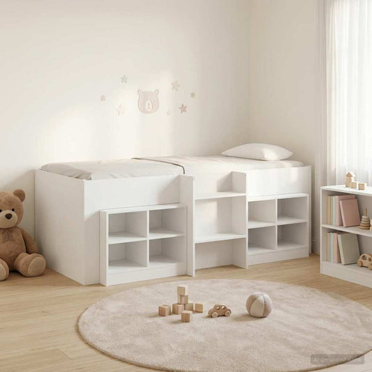 vidaXL Loft Bed Frame with Cabinet 3 pcs White Engineered Wood