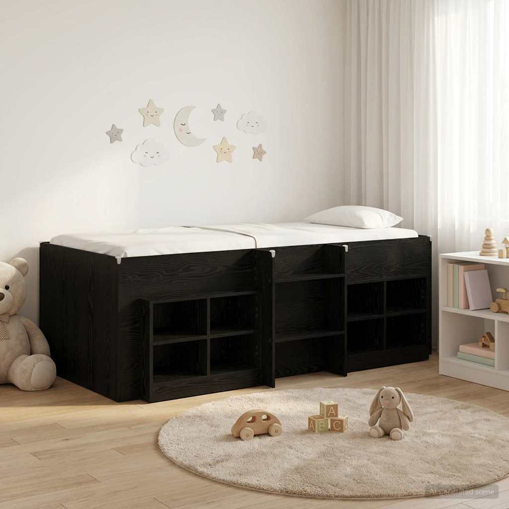 vidaXL Loft Bed Frame with Cabinet 3 pcs Black Engineered Wood