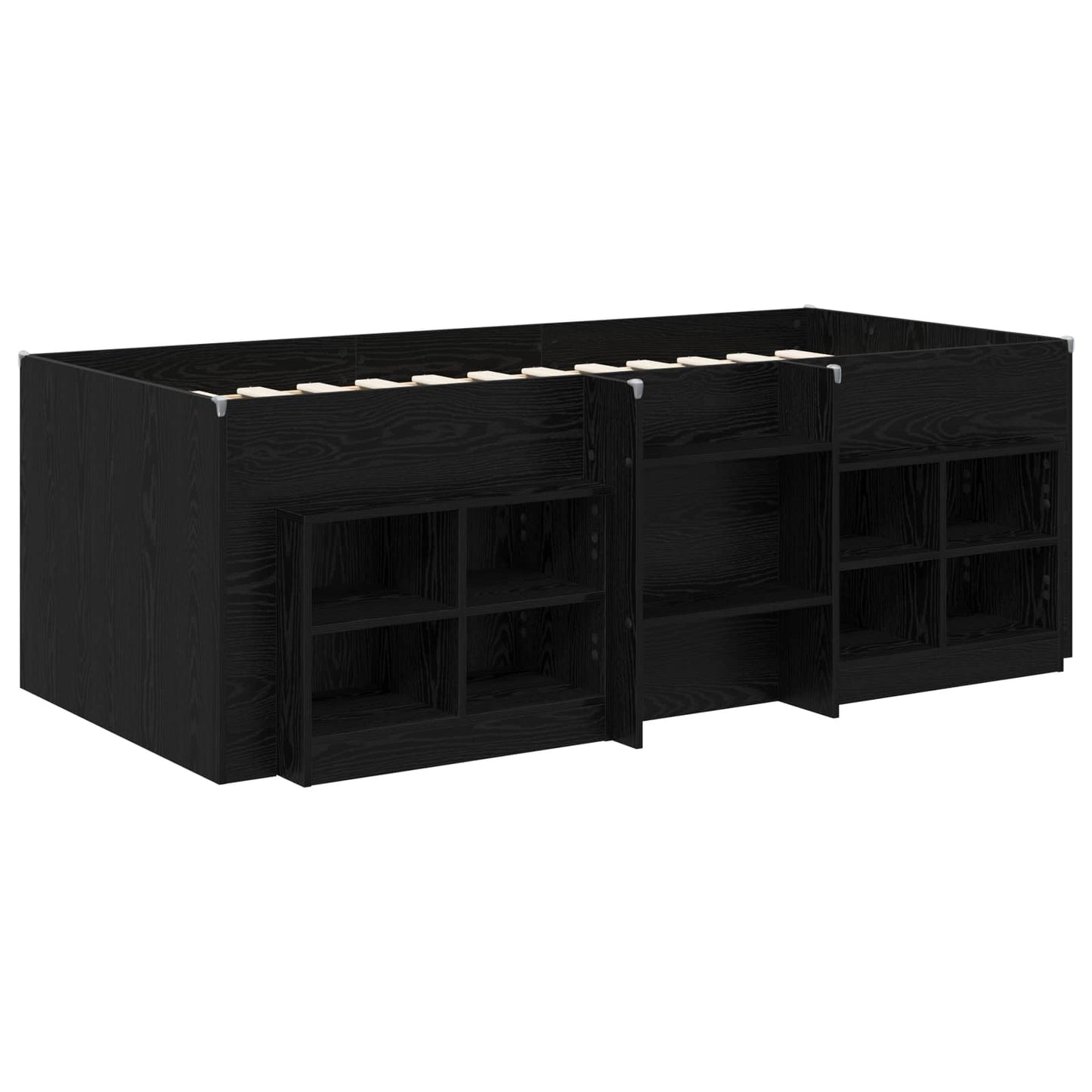 vidaXL Loft Bed Frame with Cabinet 3 pcs Black Engineered Wood
