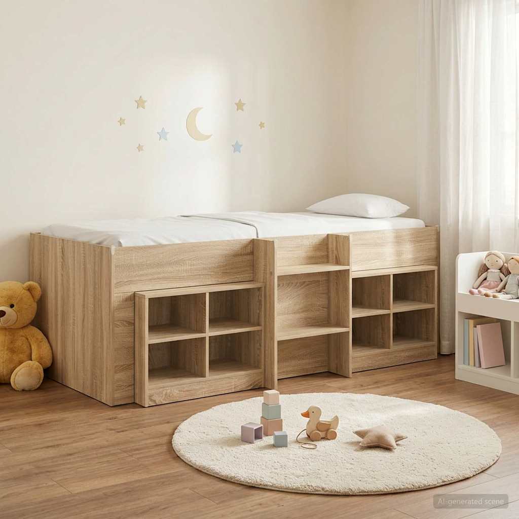 vidaXL Loft Bed Frame with Cabinet 3 pcs Sonoma Oak Engineered Wood