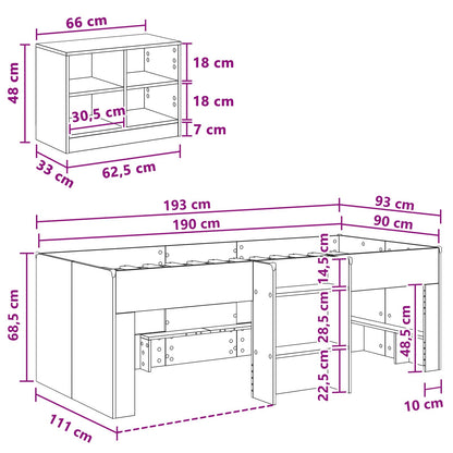vidaXL Loft Bed Frame with Cabinet 3 pcs Sonoma Oak Engineered Wood