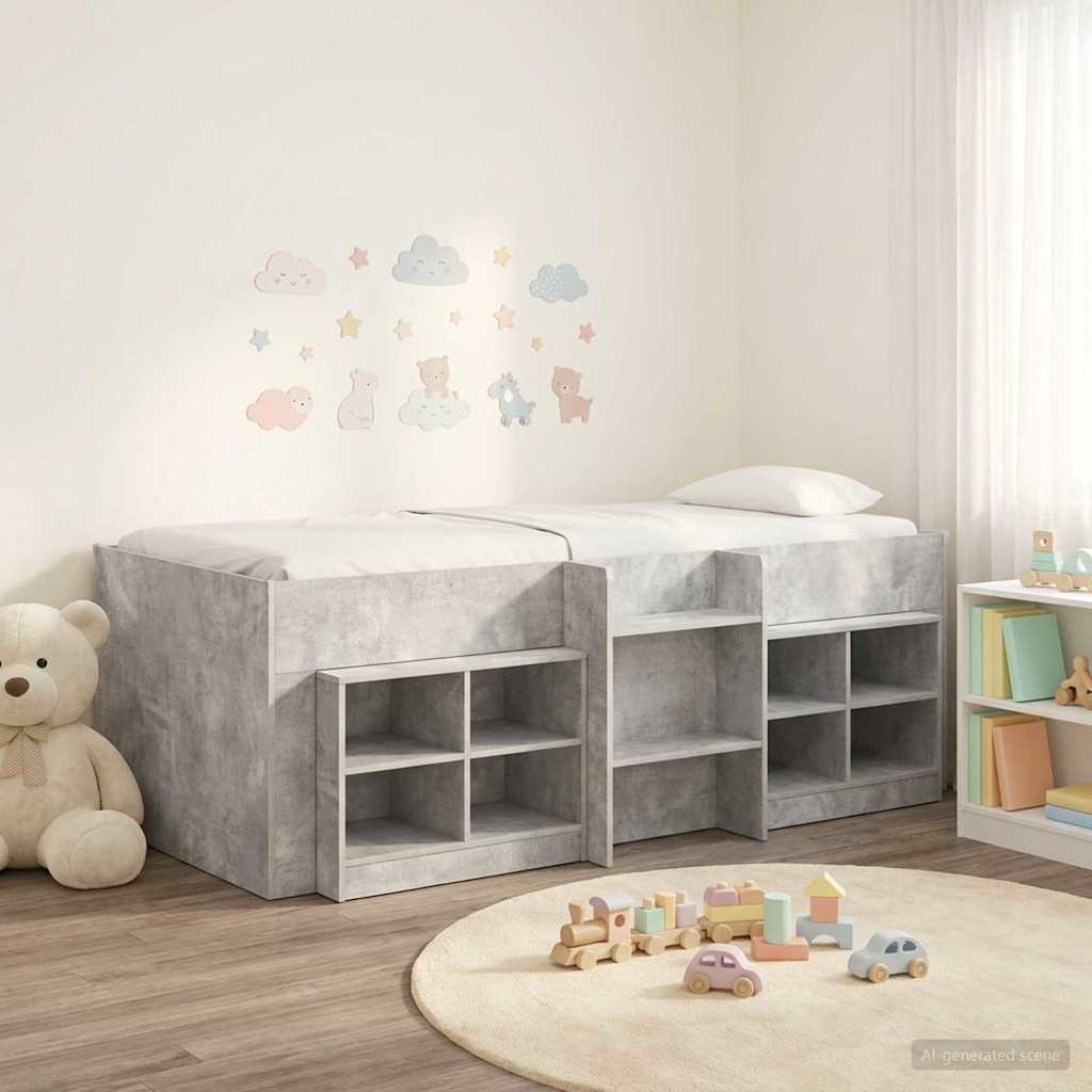 vidaXL Loft Bed Frame with Cabinet 3 pcs Concrete Grey Engineered Wood