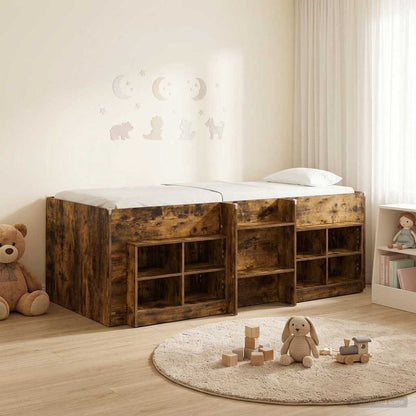 vidaXL Loft Bed Frame with Cabinet 3 pcs Smoked Oak Engineered Wood