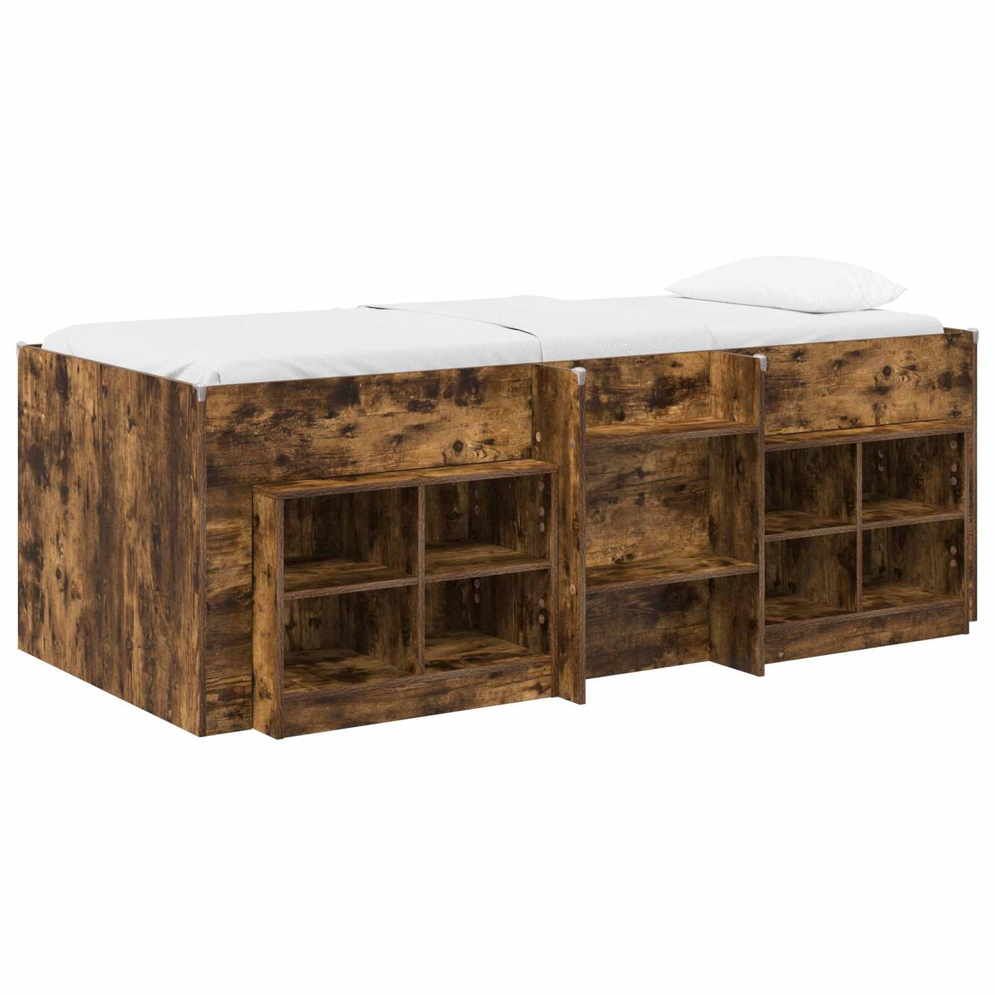 vidaXL Loft Bed Frame with Cabinet 3 pcs Smoked Oak Engineered Wood