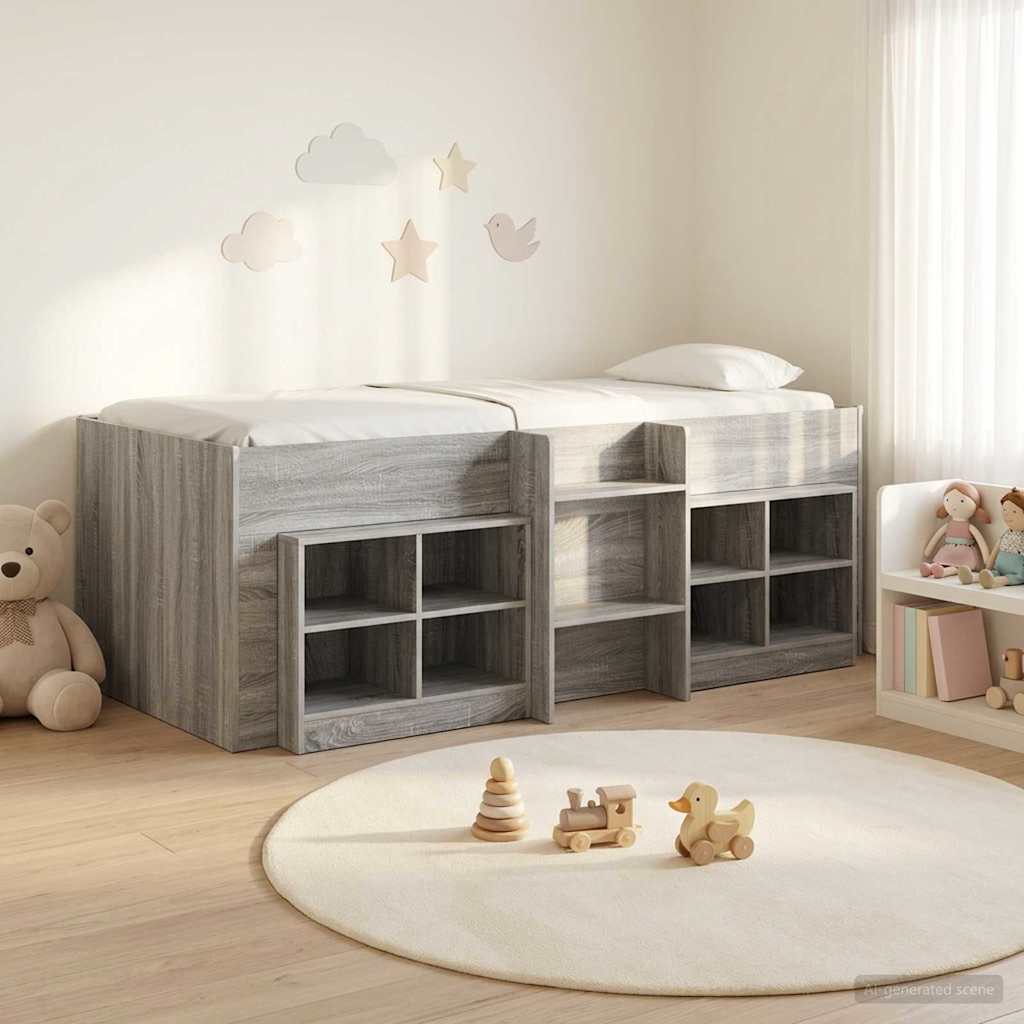 vidaXL Loft Bed Frame with Cabinet 3 pcs Grey Sonoma Engineered Wood
