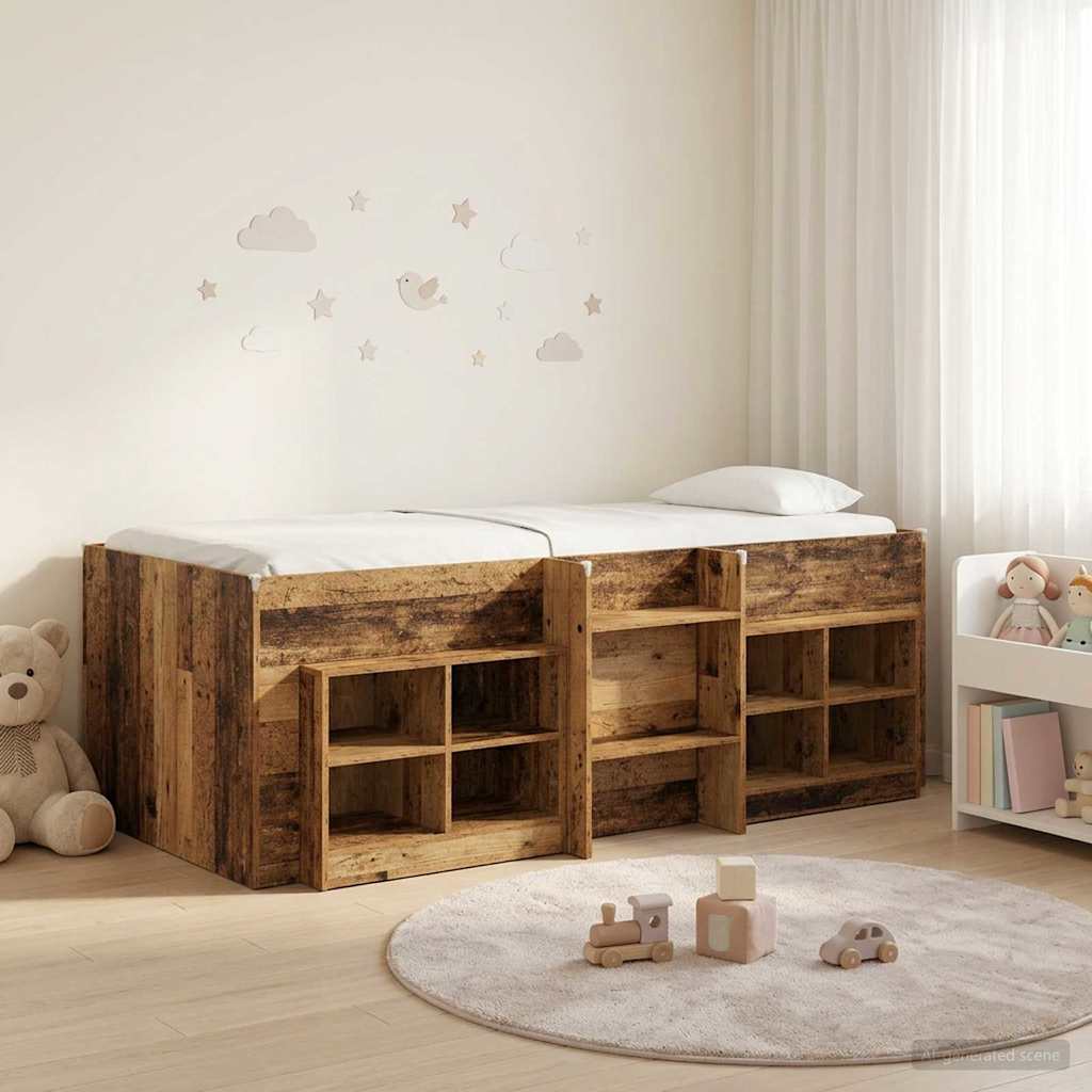 vidaXL Loft Bed Frame with Cabinet 3 pcs Old Wood Engineered Wood