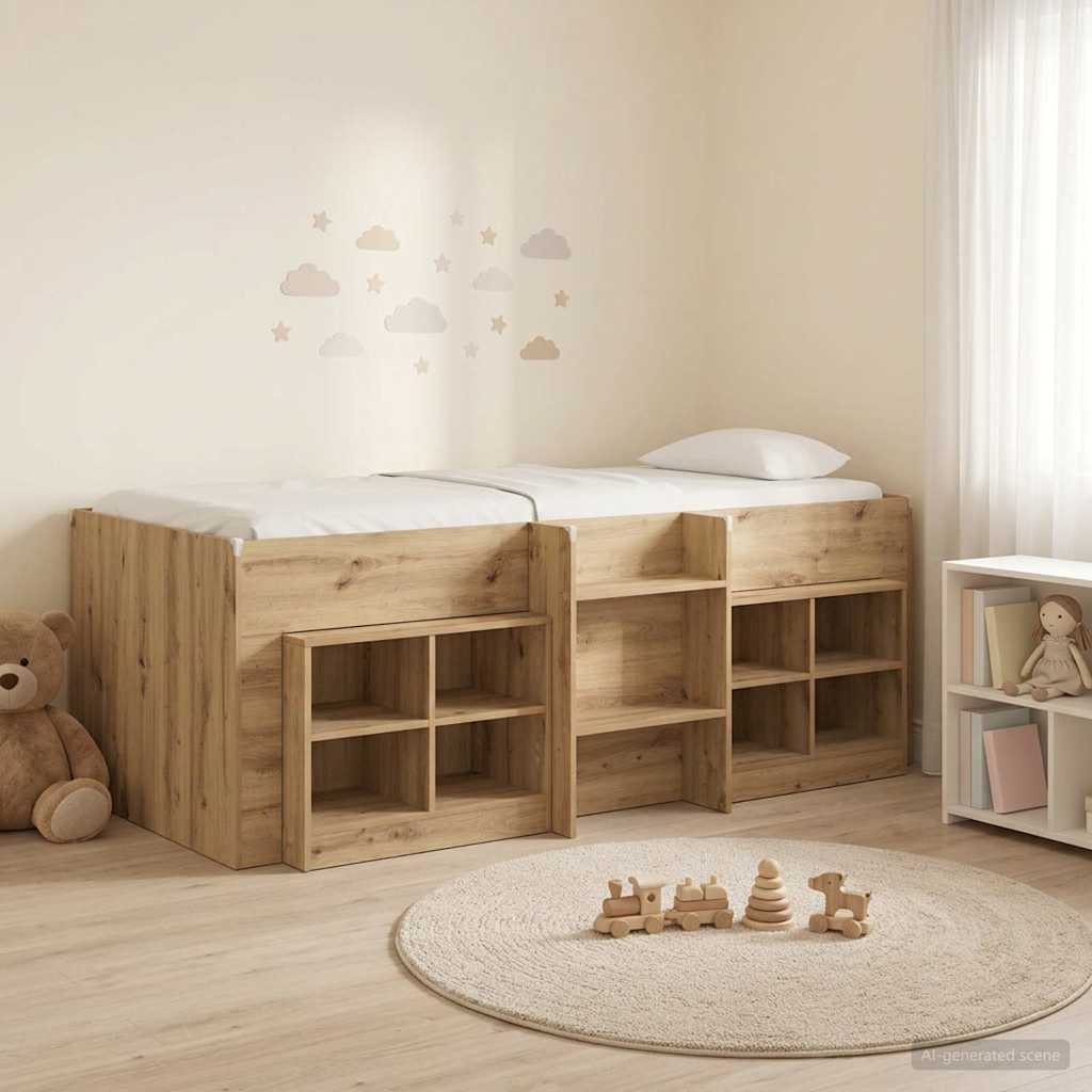 vidaXL Loft Bed Frame with Cabinet 3 pcs Artisan Oak Engineered Wood