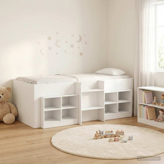 vidaXL Loft Bed Frame with Cabinet 3 pcs White Engineered Wood