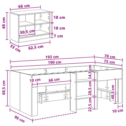 vidaXL Loft Bed Frame with Cabinet 3 pcs White Engineered Wood