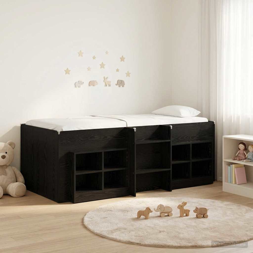 vidaXL Loft Bed Frame with Cabinet 3 pcs Black Oak Engineered Wood