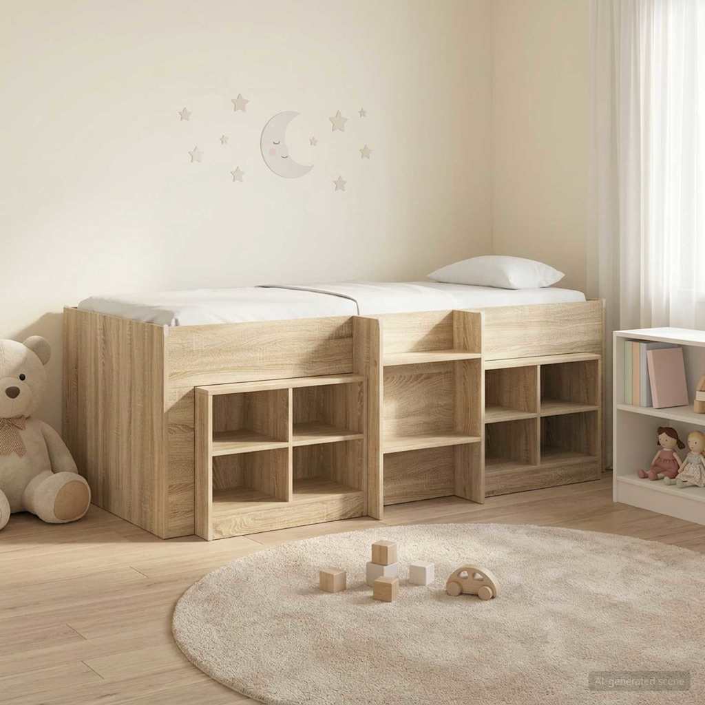 vidaXL Loft Bed Frame with Cabinet 3 pcs Sonoma Oak Engineered Wood