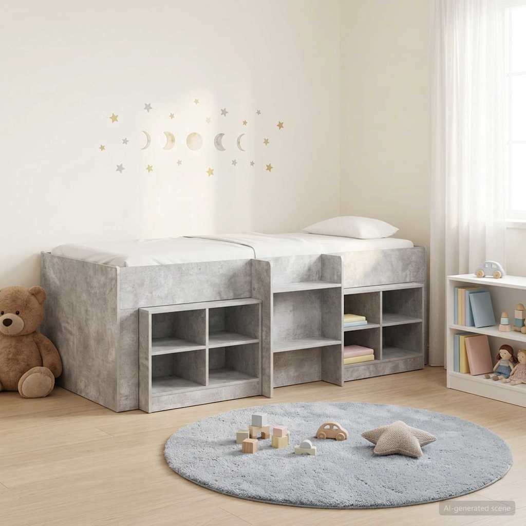 vidaXL Loft Bed Frame with Cabinet 3 pcs Concrete Grey Engineered Wood
