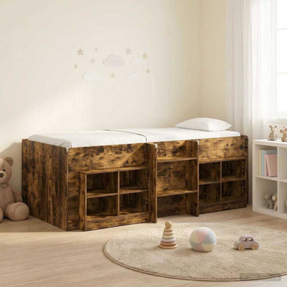 vidaXL Loft Bed Frame with Cabinet 3 pcs Smoked Oak Engineered Wood