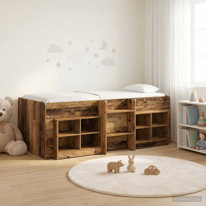 vidaXL Loft Bed Frame with Cabinet 3 pcs Old Wood Engineered Wood