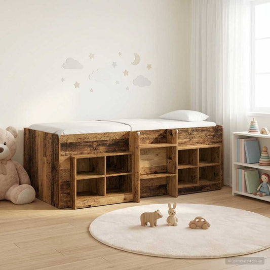 vidaXL Loft Bed Frame with Cabinet 3 pcs Old Wood Engineered Wood