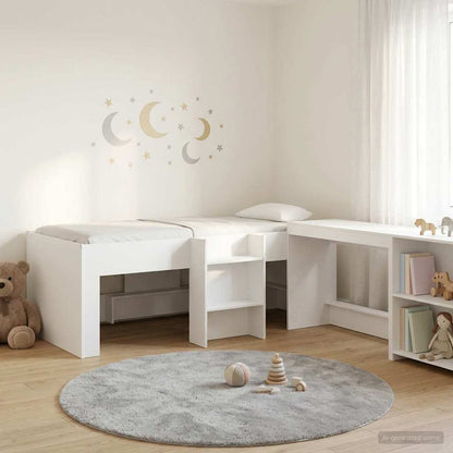 vidaXL Kids'High Bed Frame with Desk 2 pcs White Engineered Wood