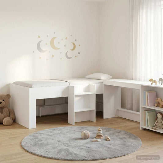 vidaXL Kids'High Bed Frame with Desk 2 pcs White Engineered Wood