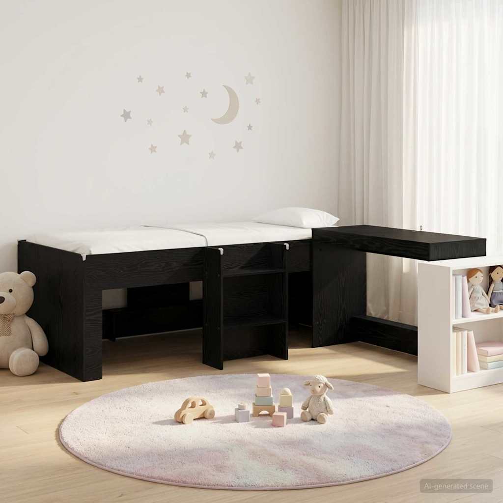 vidaXL Kids'High Bed Frame with Desk Black Oak 80 x 200 cm