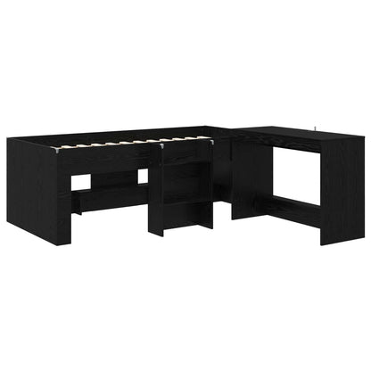 vidaXL Kids'High Bed Frame with Desk Black Oak 80 x 200 cm