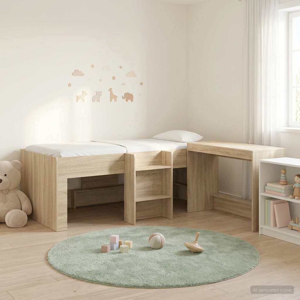 vidaXL Kids'High Bed Frame with Desk 2 pcs Sonoma Oak Engineered Wood