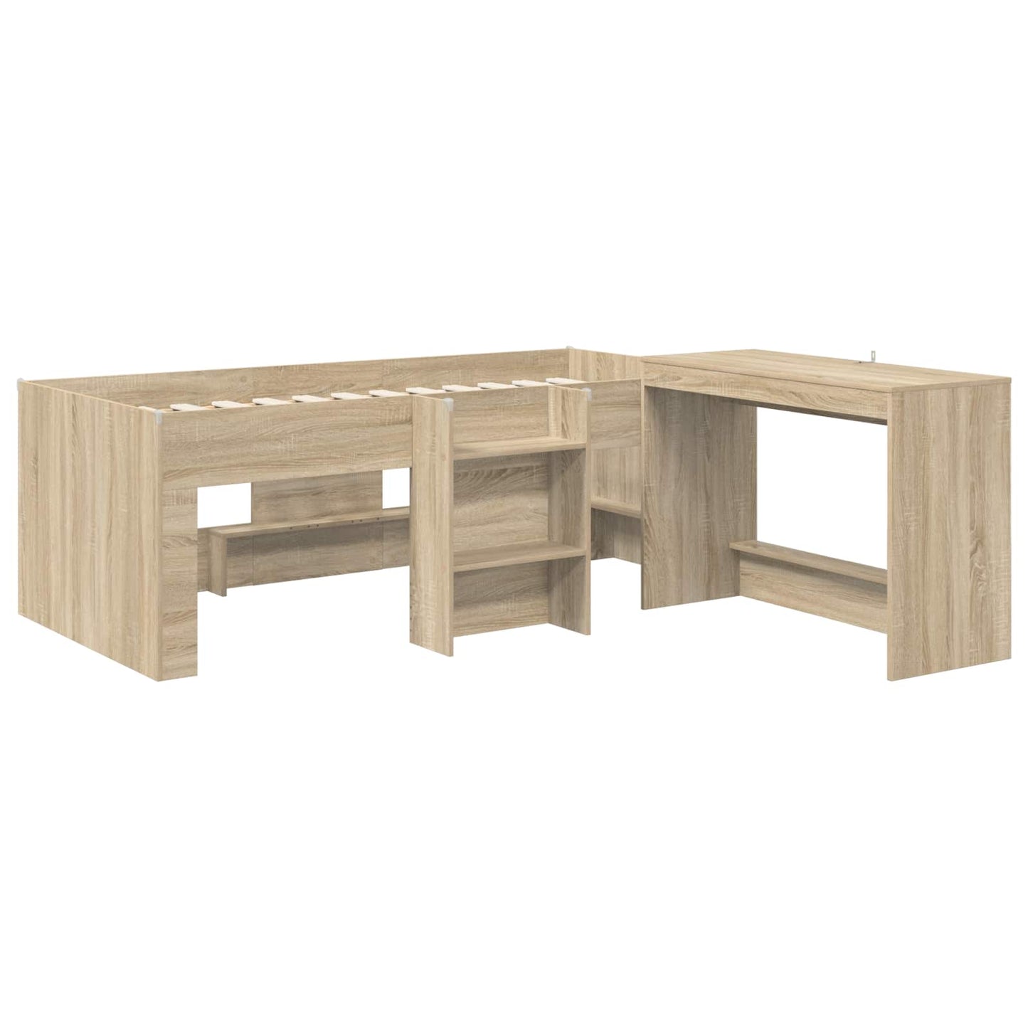 vidaXL Kids'High Bed Frame with Desk 2 pcs Sonoma Oak Engineered Wood