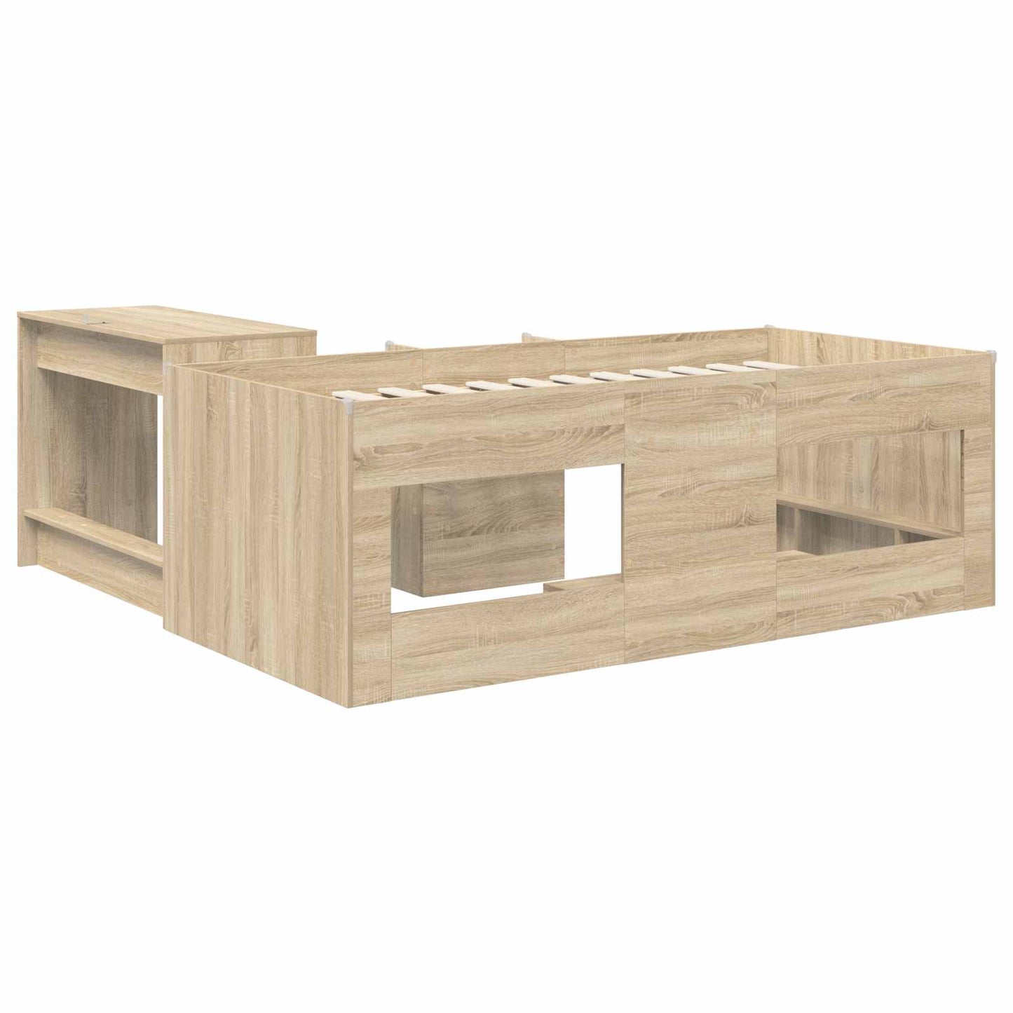vidaXL Kids'High Bed Frame with Desk 2 pcs Sonoma Oak Engineered Wood