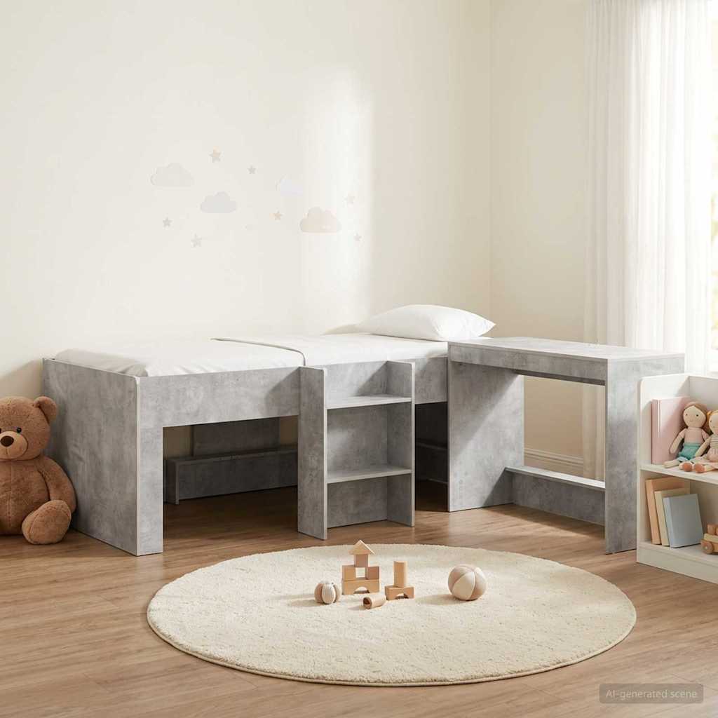 vidaXL Kids'High Bed Frame with Desk 2 pcs Concrete Grey