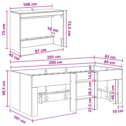 vidaXL Kids'High Bed Frame with Desk 2 pcs Concrete Grey