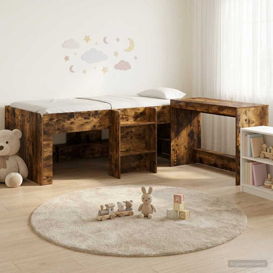 vidaXL Kids'High Bed Frame with Desk 2 pcs Smoked Oak Engineered Wood