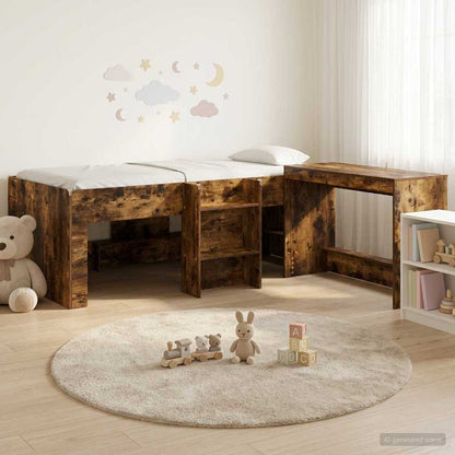 vidaXL Kids'High Bed Frame with Desk 2 pcs Smoked Oak Engineered Wood