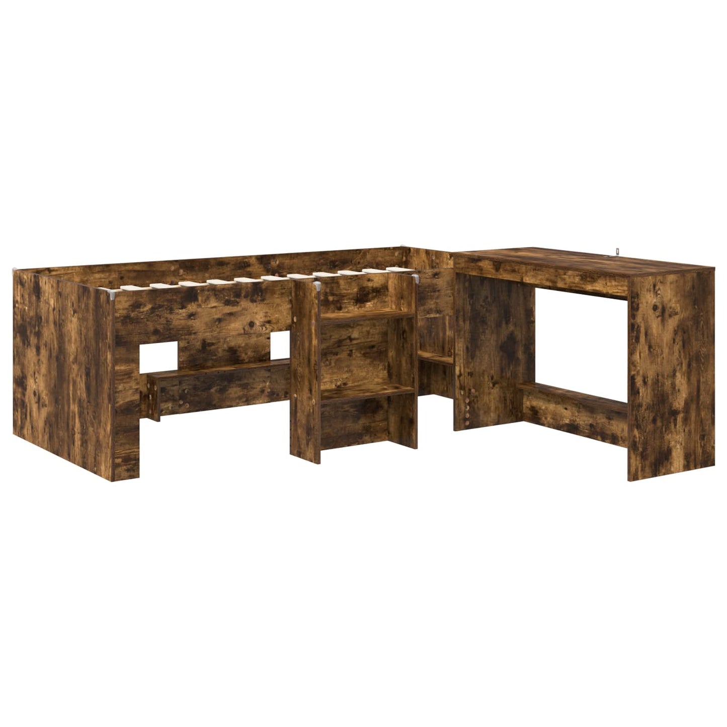 vidaXL Kids'High Bed Frame with Desk 2 pcs Smoked Oak Engineered Wood