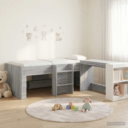 vidaXL Kids'High Bed Frame with Desk 2 pcs Grey Sonoma