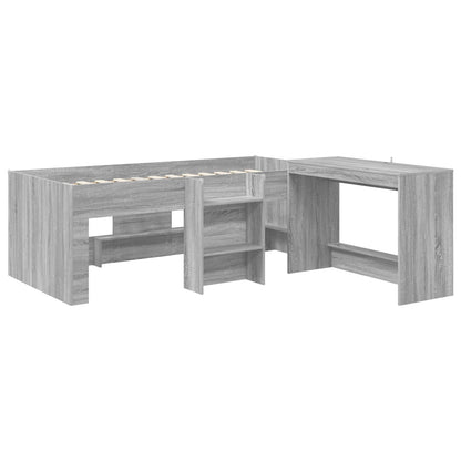 vidaXL Kids'High Bed Frame with Desk 2 pcs Grey Sonoma