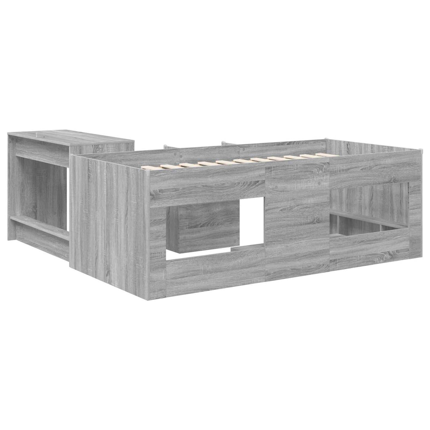 vidaXL Kids'High Bed Frame with Desk 2 pcs Grey Sonoma
