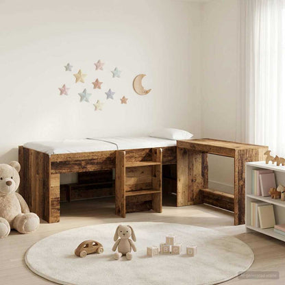 vidaXL Kids'High Bed Frame with Desk 2 pcs Old wood Engineered Wood