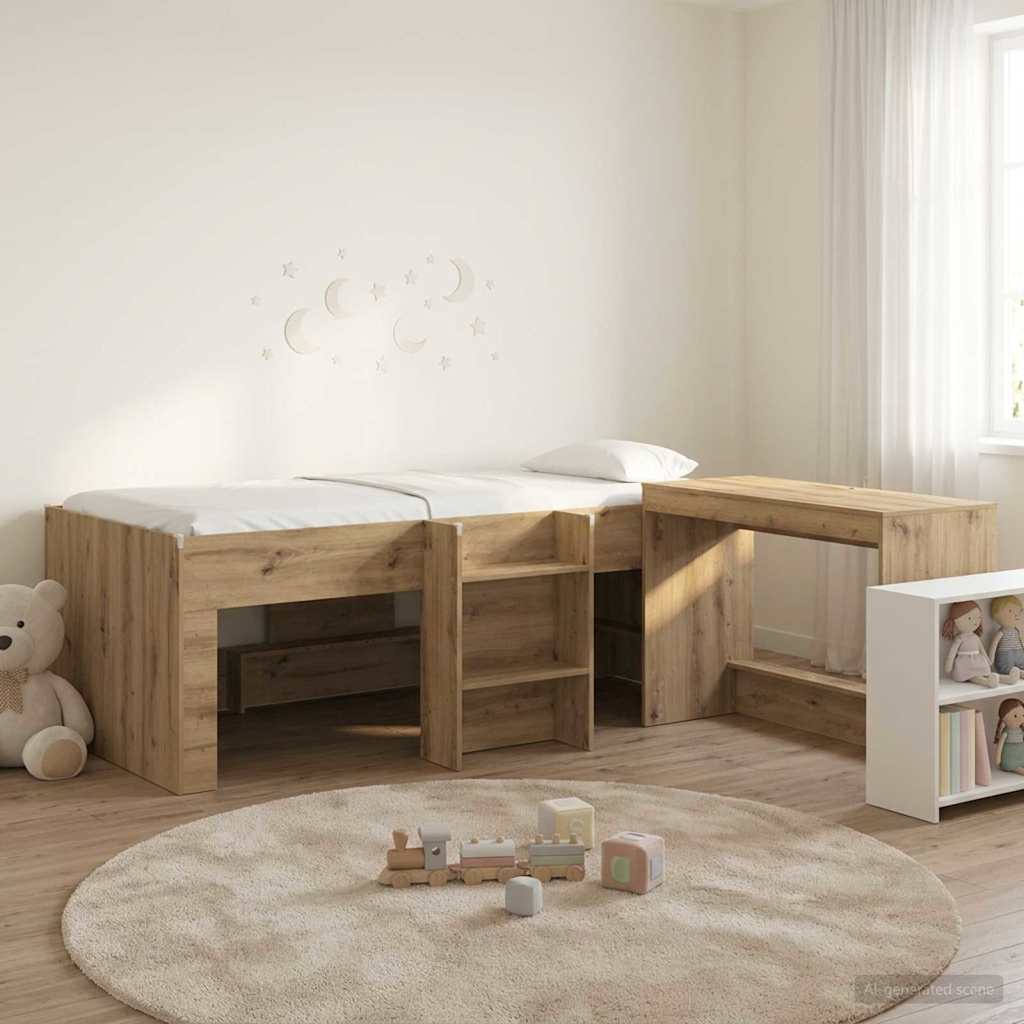 vidaXL Kids'High Bed Frame with Desk 2 pcs Artisan Oak