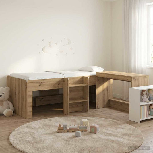 vidaXL Kids'High Bed Frame with Desk 2 pcs Artisan Oak