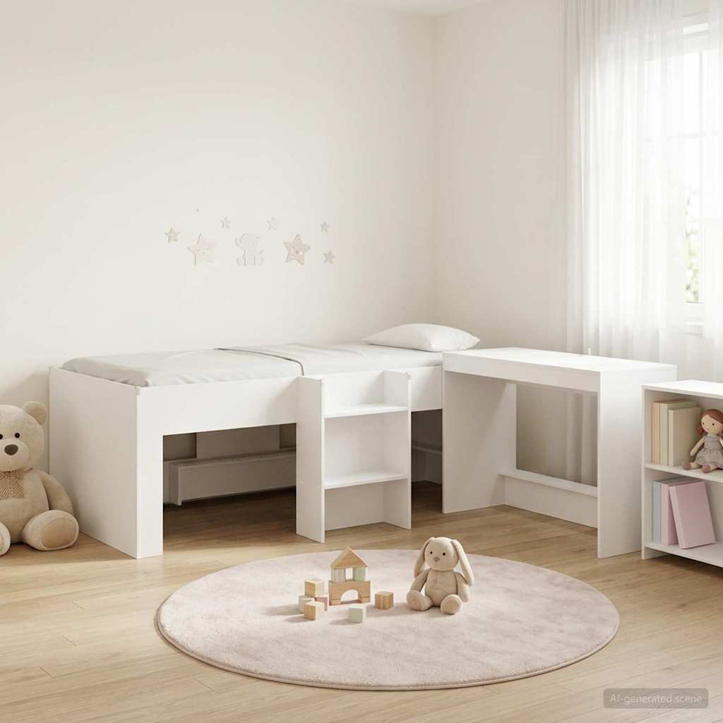 vidaXL Kids'High Bed Frame with Desk 2 pcs White Engineered Wood