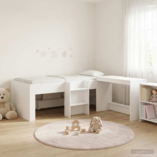 vidaXL Kids'High Bed Frame with Desk 2 pcs White Engineered Wood