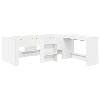 vidaXL Kids'High Bed Frame with Desk 2 pcs White Engineered Wood