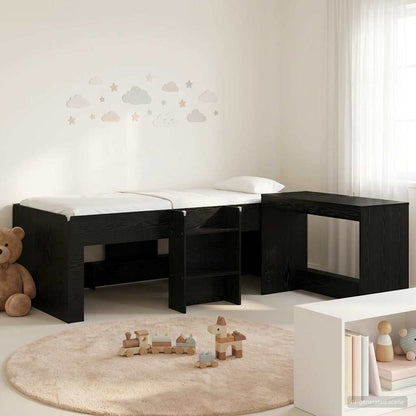 vidaXL Kids'High Bed Frame with Desk 2 pcs Black Oak Engineered Wood