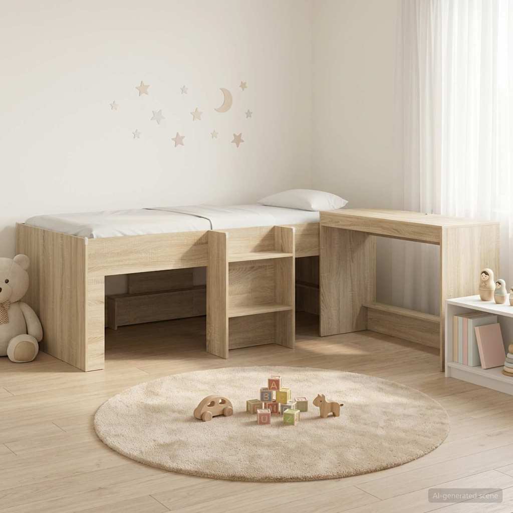 vidaXL Kids'High Bed Frame with Desk 2 pcs Sonoma Oak Engineered Wood